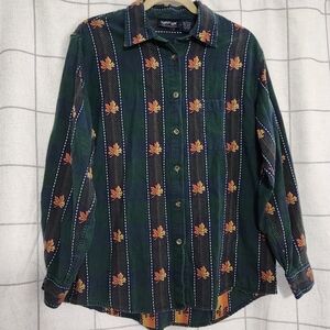 Krazy Kat Green and Orange Leaf Pattern Shirt